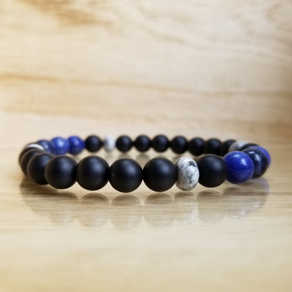 Sodalite & Black Onyx Beaded Stretch Brace… - Picture 3 of 8